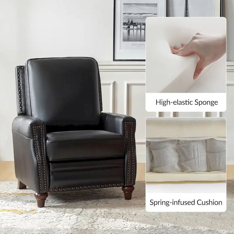 Fauteuil inclinable en cuir véritable de style Mid-century Modern "Cigar" avec garniture cloutée par HULALA HOME