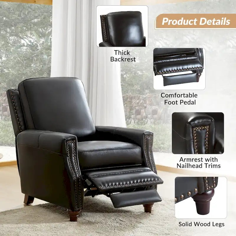 Fauteuil inclinable en cuir véritable de style Mid-century Modern "Cigar" avec garniture cloutée par HULALA HOME