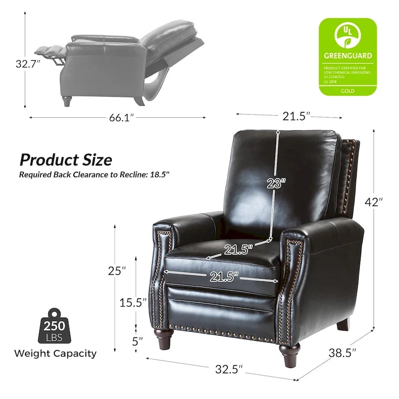 Fauteuil inclinable en cuir véritable de style Mid-century Modern "Cigar" avec garniture cloutée par HULALA HOME