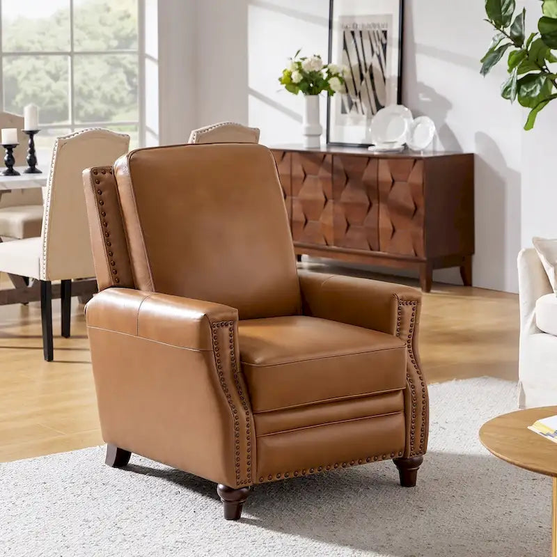 Fauteuil inclinable en cuir véritable de style Mid-century Modern "Cigar" avec garniture cloutée par HULALA HOME