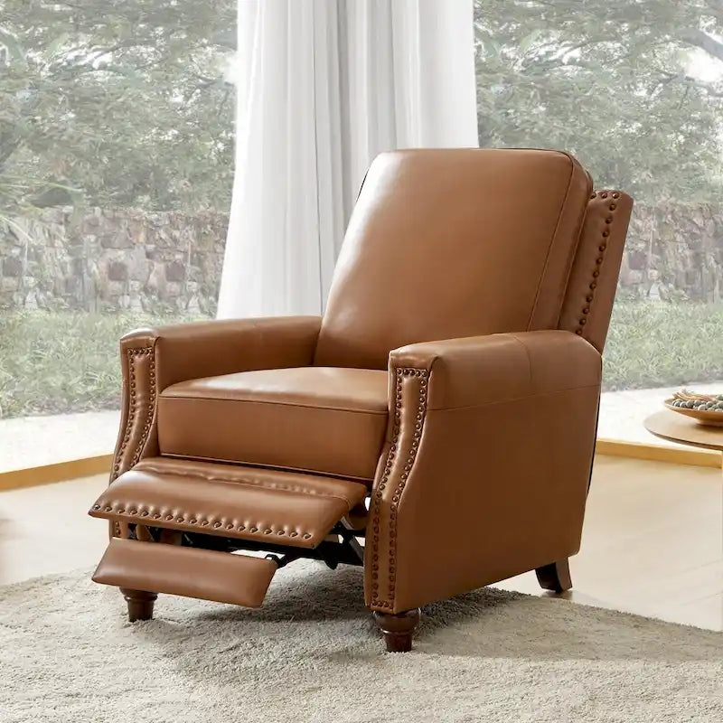 Fauteuil inclinable en cuir véritable de style Mid-century Modern "Cigar" avec garniture cloutée par HULALA HOME