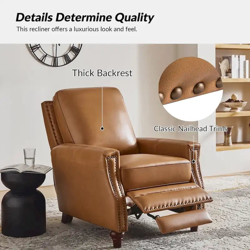 Fauteuil inclinable en cuir véritable de style Mid-century Modern "Cigar" avec garniture cloutée par HULALA HOME