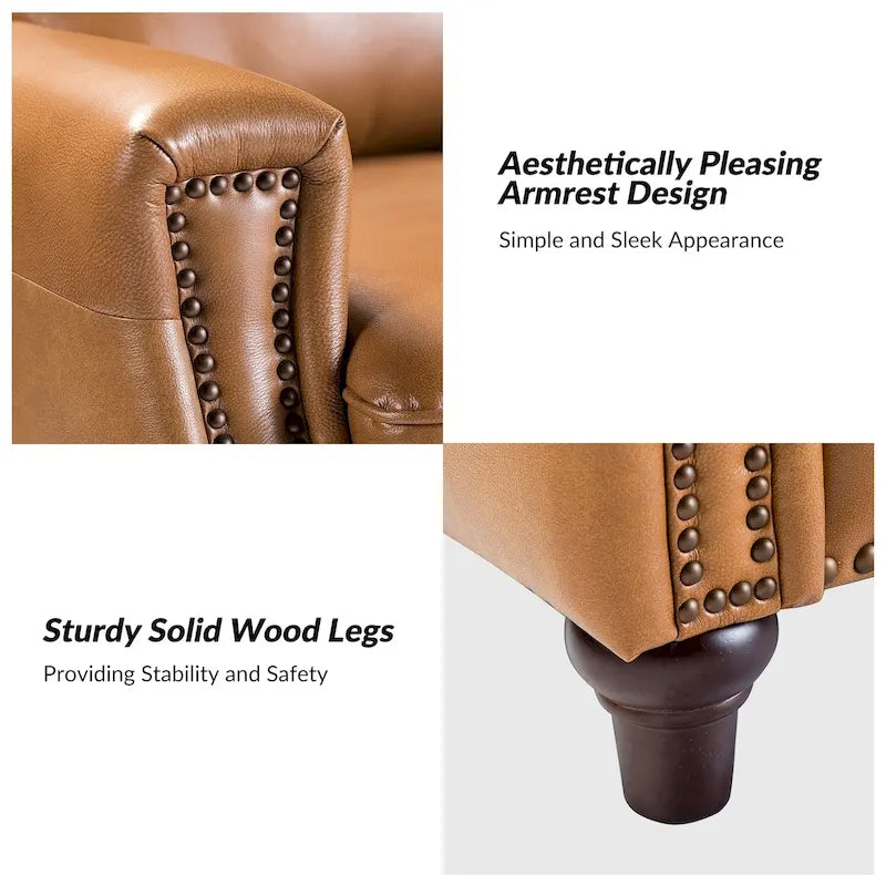 Fauteuil inclinable en cuir véritable de style Mid-century Modern "Cigar" avec garniture cloutée par HULALA HOME