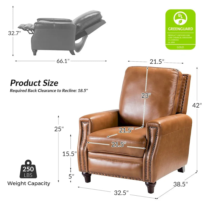Fauteuil inclinable en cuir véritable de style Mid-century Modern "Cigar" avec garniture cloutée par HULALA HOME