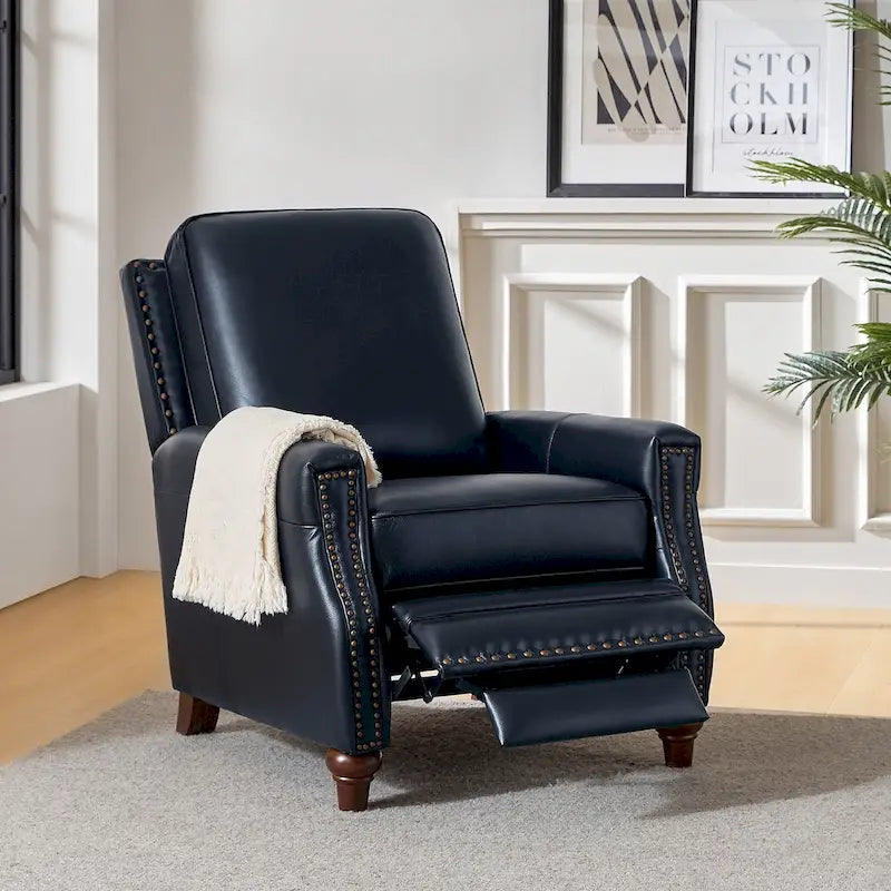 Fauteuil inclinable en cuir véritable de style Mid-century Modern "Cigar" avec garniture cloutée par HULALA HOME