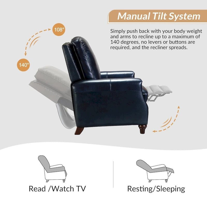 Fauteuil inclinable en cuir véritable de style Mid-century Modern "Cigar" avec garniture cloutée par HULALA HOME