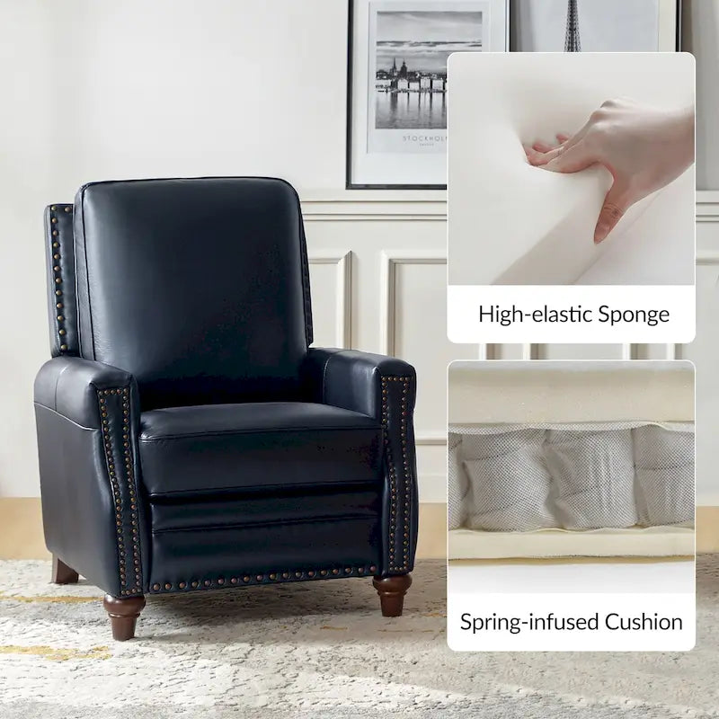 Fauteuil inclinable en cuir véritable de style Mid-century Modern "Cigar" avec garniture cloutée par HULALA HOME