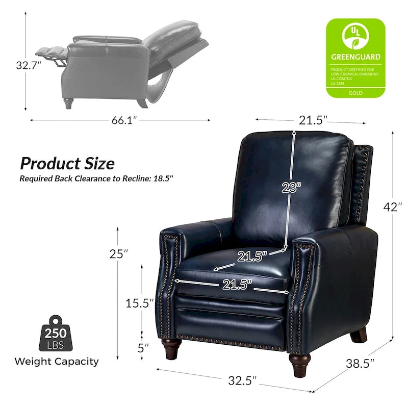 Fauteuil inclinable en cuir véritable de style Mid-century Modern "Cigar" avec garniture cloutée par HULALA HOME