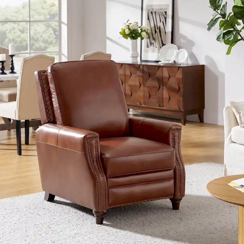 Fauteuil inclinable en cuir véritable de style Mid-century Modern "Cigar" avec garniture cloutée par HULALA HOME