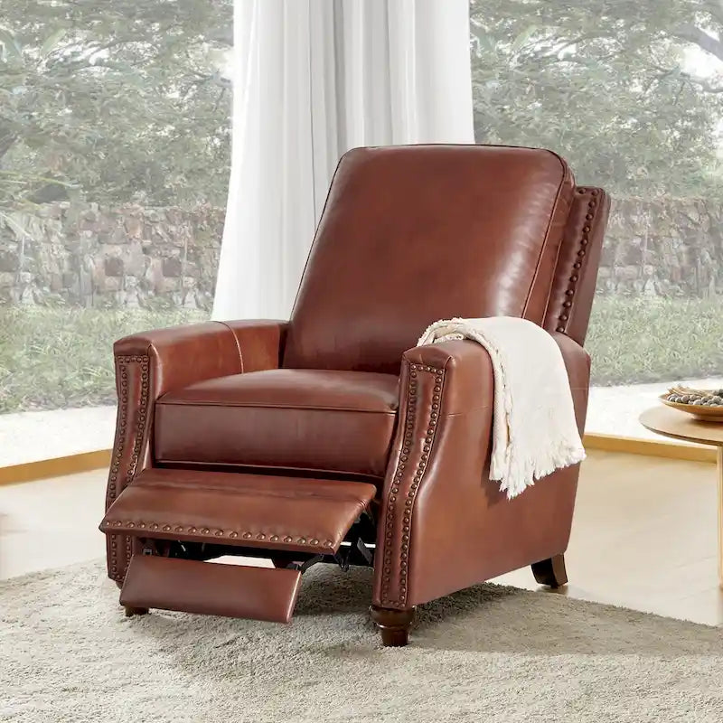 Fauteuil inclinable en cuir véritable de style Mid-century Modern "Cigar" avec garniture cloutée par HULALA HOME