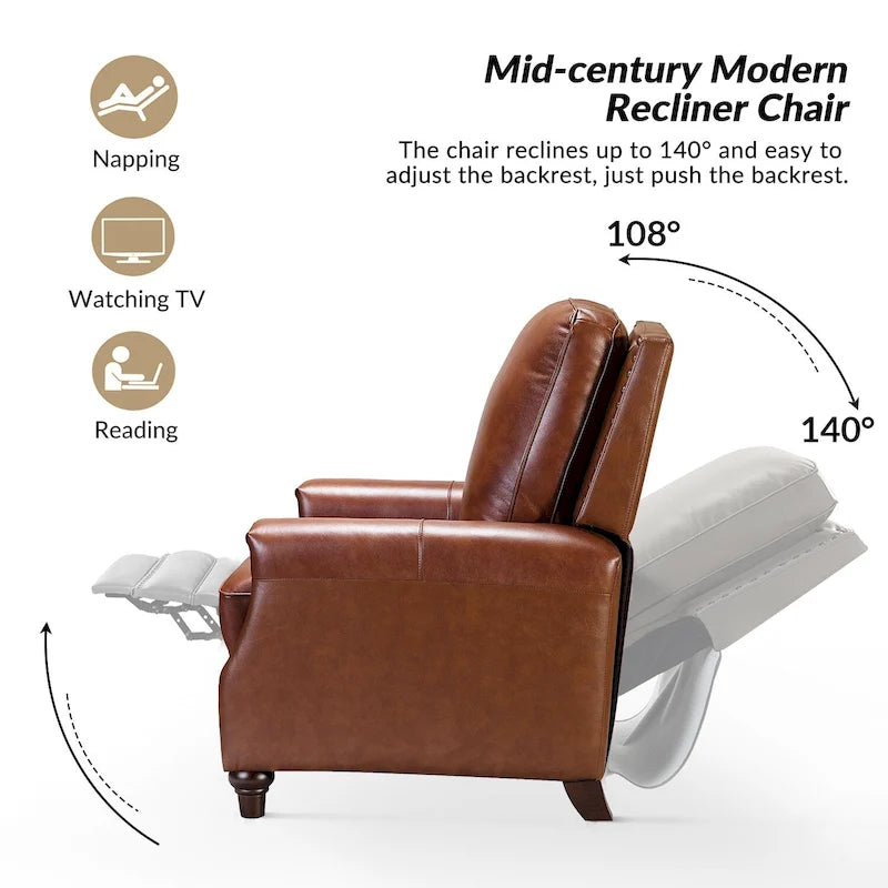 Fauteuil inclinable en cuir véritable de style Mid-century Modern "Cigar" avec garniture cloutée par HULALA HOME