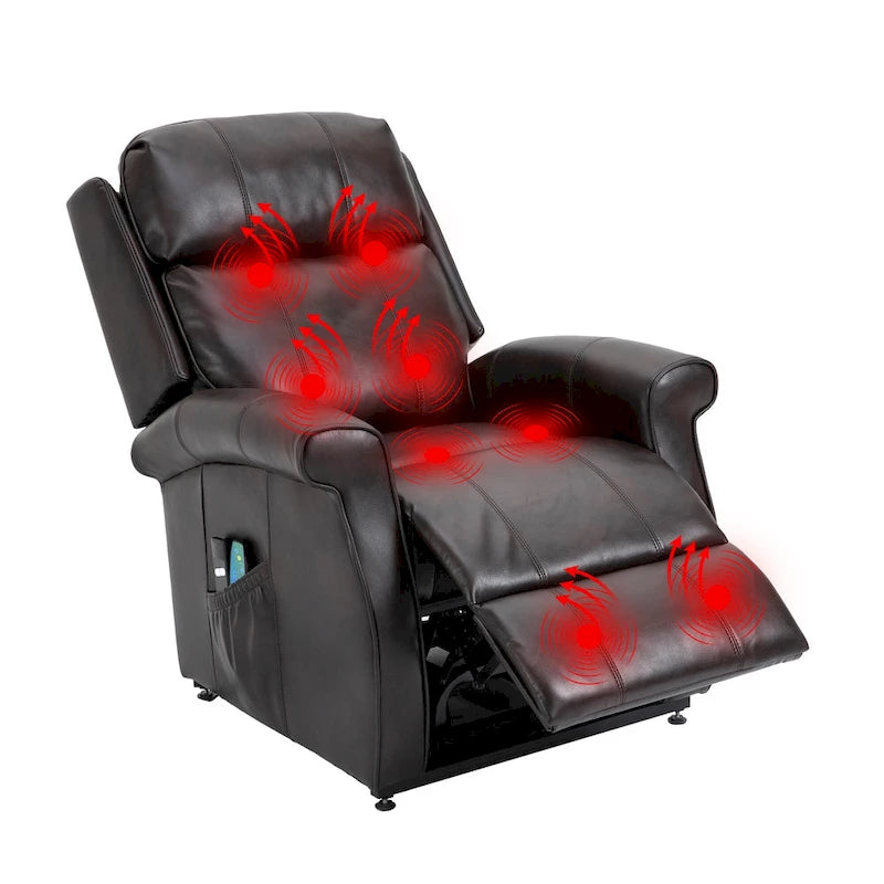 Fauteuil inclinable électrique de relaxation en similicuir avec fonction massage pour personnes âgées Clihome