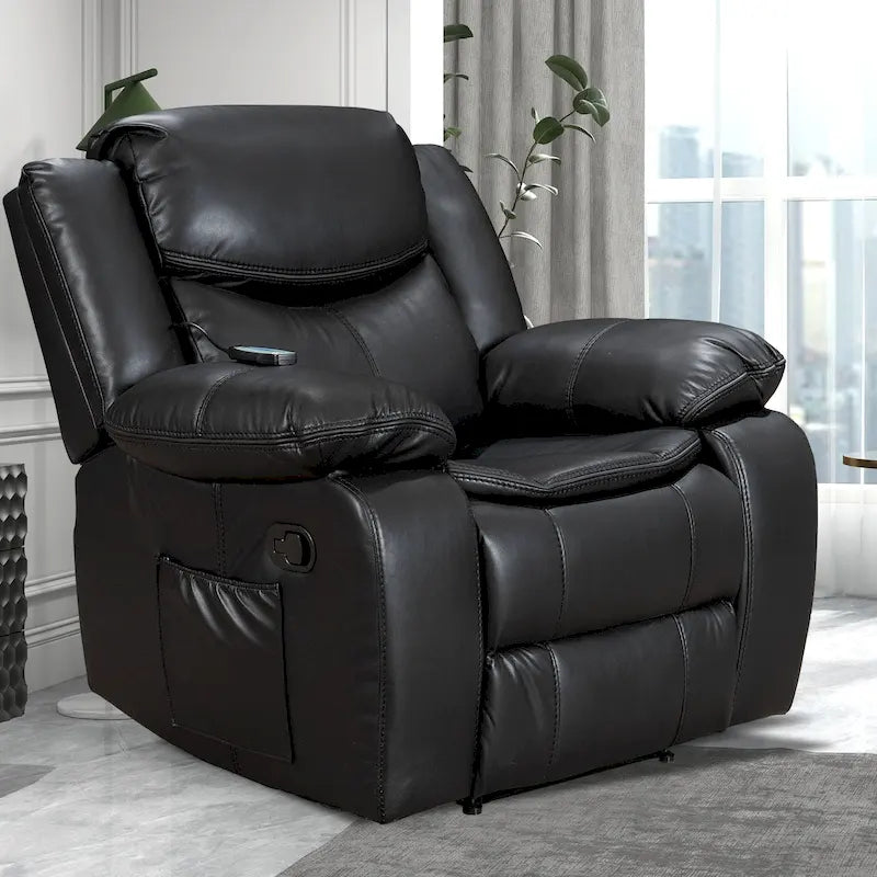 Fauteuil inclinable massant et chauffant en cuir, assise large et durable