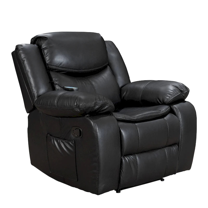 Fauteuil inclinable massant et chauffant en cuir, assise large et durable