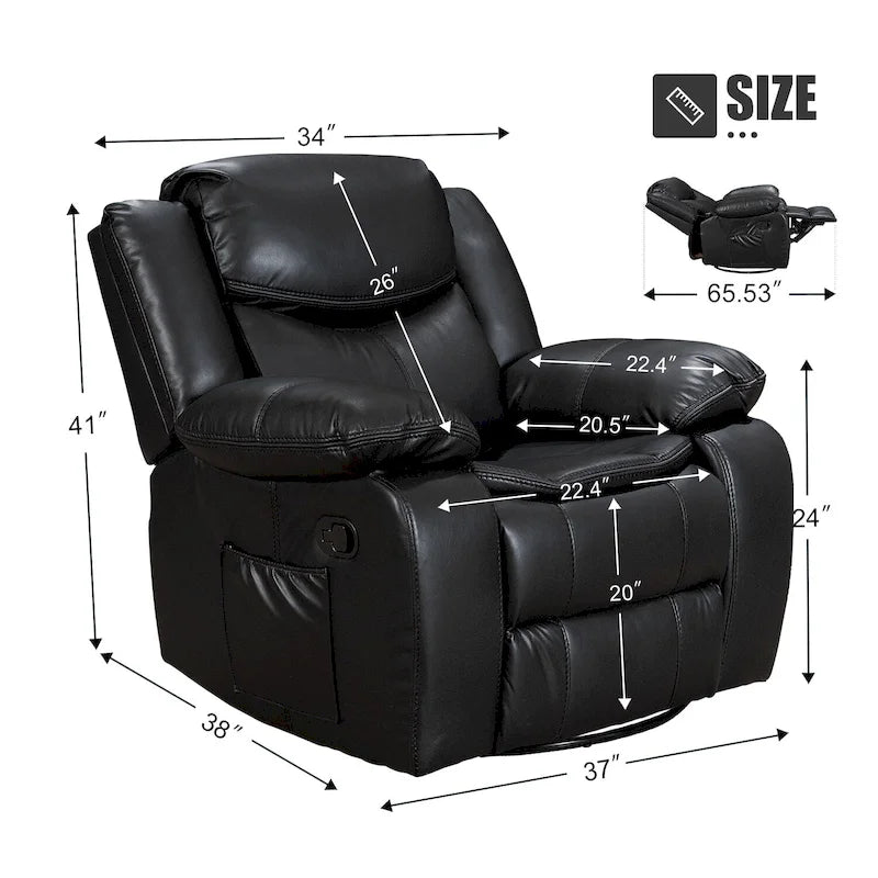 Fauteuil inclinable massant et chauffant en cuir, assise large et durable