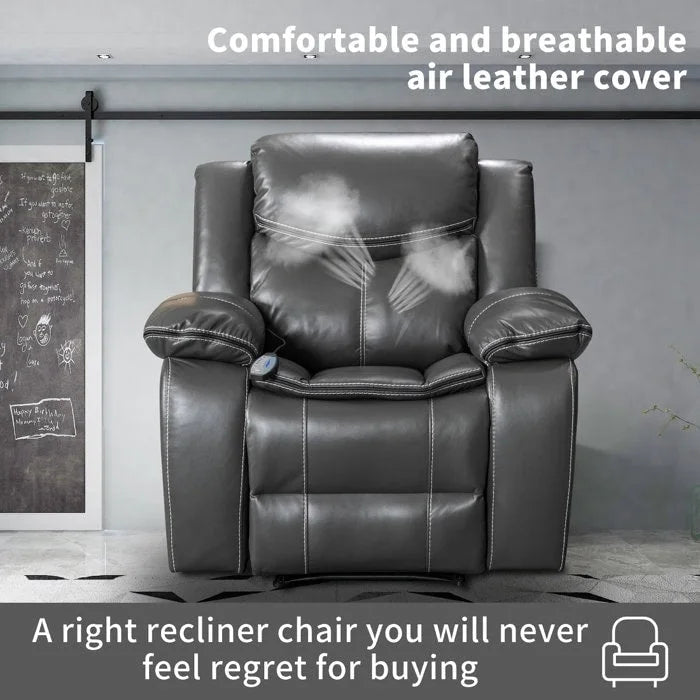 Fauteuil inclinable massant et chauffant en cuir, assise large et durable