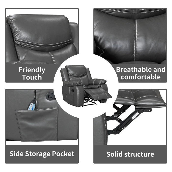 Fauteuil inclinable massant et chauffant en cuir, assise large et durable