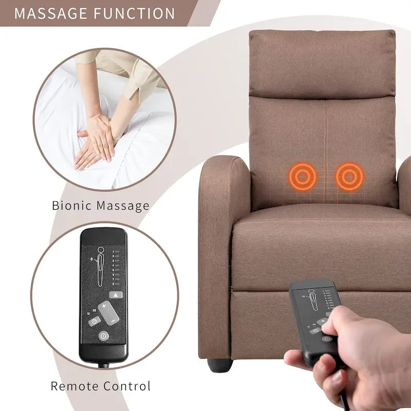 Fauteuil inclinable en tissu avec fonction massage, réglable pour Home Cinéma ou salon, design moderne, une place