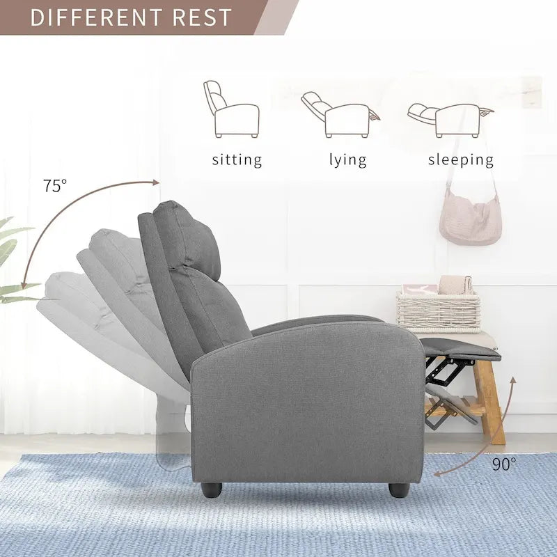 Fauteuil inclinable en tissu avec fonction massage, réglable pour Home Cinéma ou salon, design moderne, une place