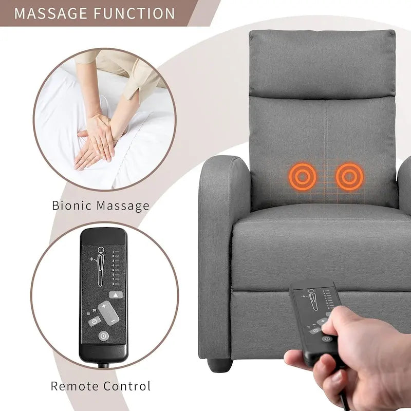 Fauteuil inclinable en tissu avec fonction massage, réglable pour Home Cinéma ou salon, design moderne, une place