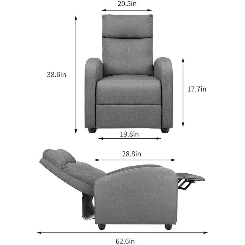Fauteuil inclinable en tissu avec fonction massage, réglable pour Home Cinéma ou salon, design moderne, une place