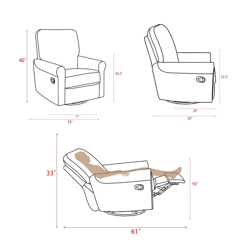 Heido Fauteuil inclinable manuel pivotant à 360 degrés pour les loisirs, lot de 2