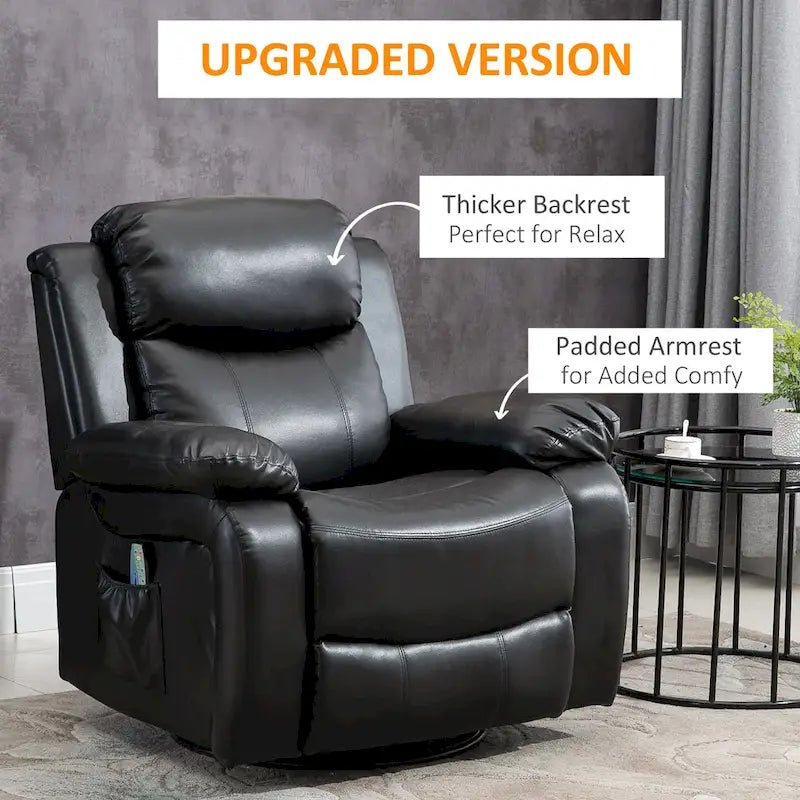 Fauteuil inclinable de massage en cuir PU HOMCOM, fauteuil berçant pivotant avec télécommande, repose-pieds, siège rembourré pour salon