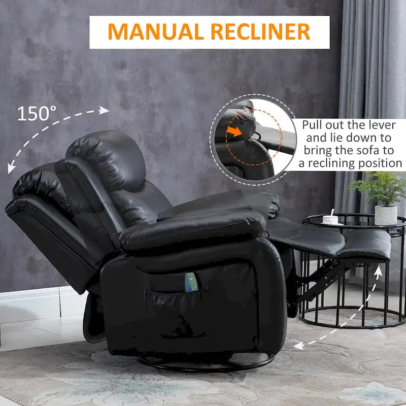 Fauteuil inclinable de massage en cuir PU HOMCOM, fauteuil berçant pivotant avec télécommande, repose-pieds, siège rembourré pour salon