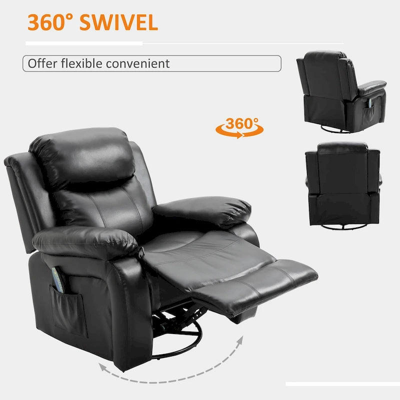 Fauteuil inclinable de massage en cuir PU HOMCOM, fauteuil berçant pivotant avec télécommande, repose-pieds, siège rembourré pour salon