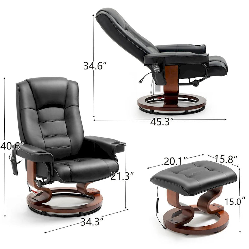 Fauteuil inclinable AVAWING avec ottoman Massage par vibration Pivotant