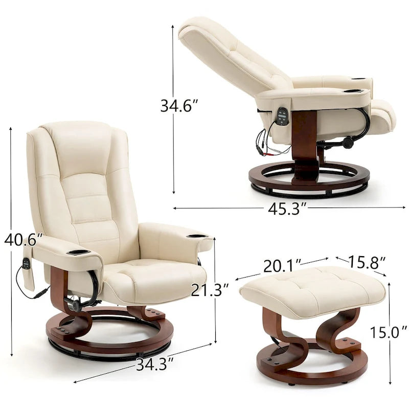 Fauteuil inclinable AVAWING avec ottoman Massage par vibration Pivotant
