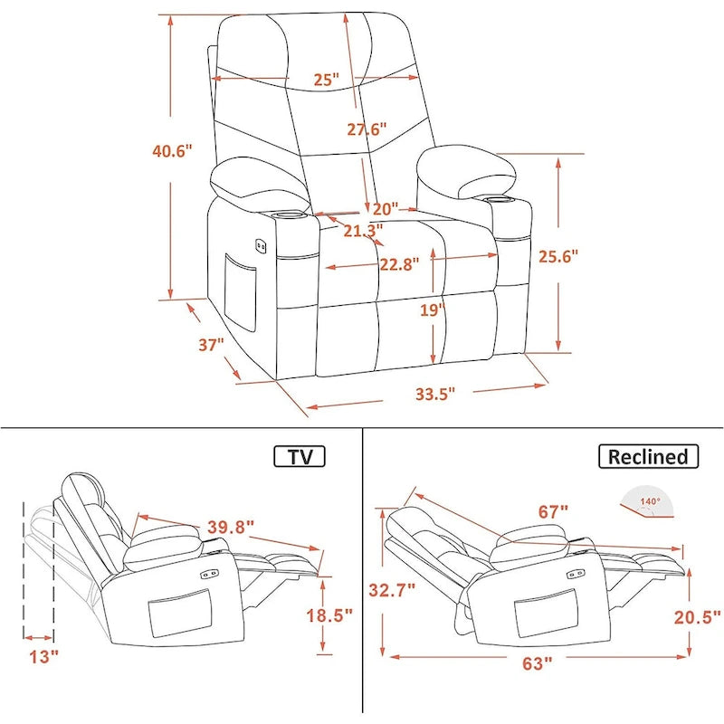 Fauteuil Inclinable Manuel MCombo avec Port USB, Similicuir 8002