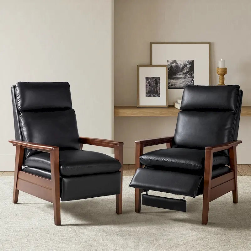 Fauteuil inclinable Patrick en similicuir végan et bois massif, lot de 2, par HULALA HOME