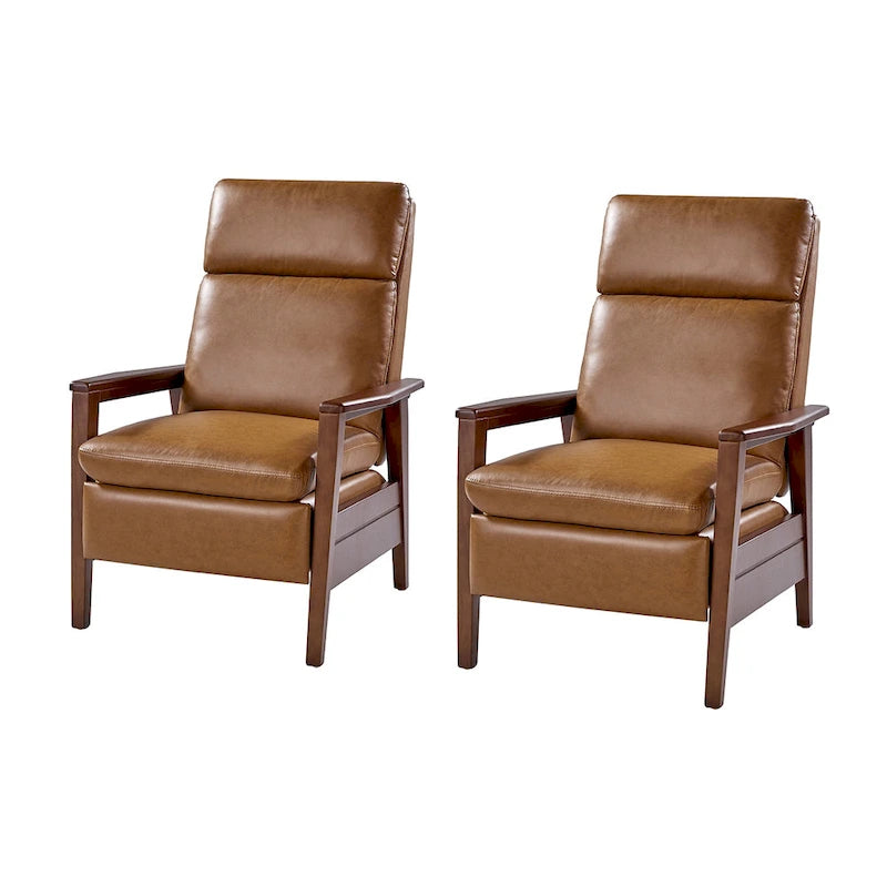 Fauteuil inclinable Patrick en similicuir végan et bois massif, lot de 2, par HULALA HOME