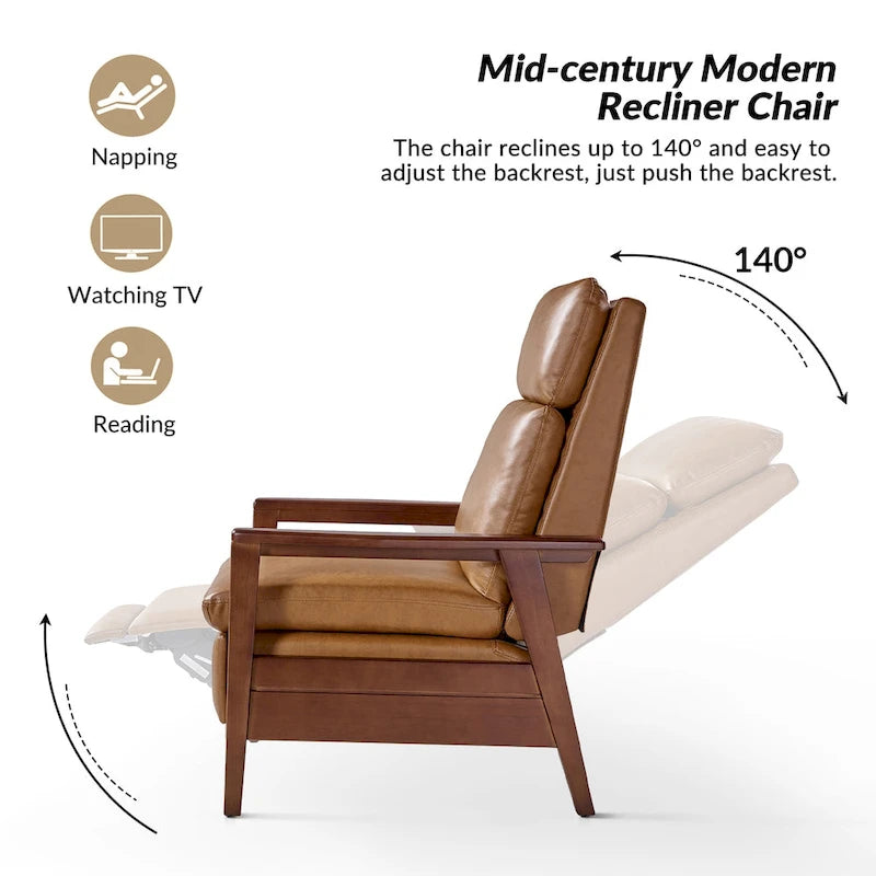 Fauteuil inclinable Patrick en similicuir végan et bois massif, lot de 2, par HULALA HOME