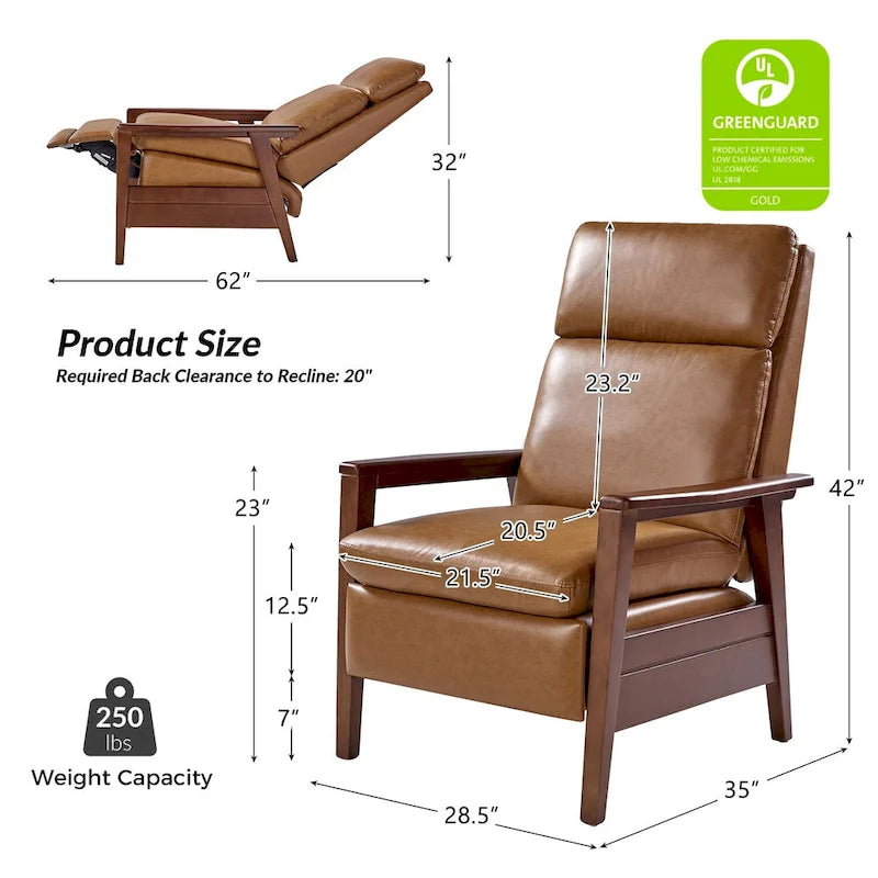 Fauteuil inclinable Patrick en similicuir végan et bois massif, lot de 2, par HULALA HOME