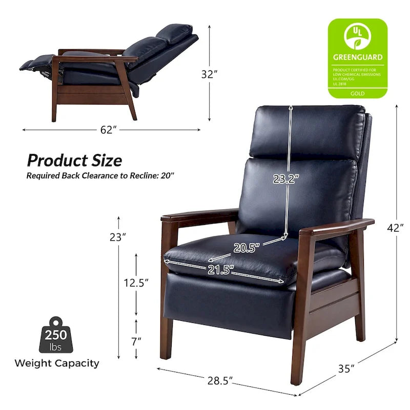 Fauteuil inclinable Patrick en similicuir végan et bois massif, lot de 2, par HULALA HOME