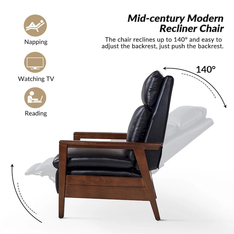 Fauteuil inclinable Patrick en similicuir végan et bois massif, lot de 2, par HULALA HOME