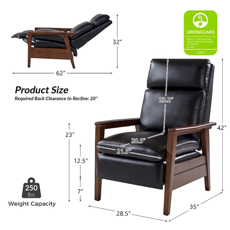 Fauteuil inclinable Patrick en similicuir végan et bois massif, lot de 2, par HULALA HOME