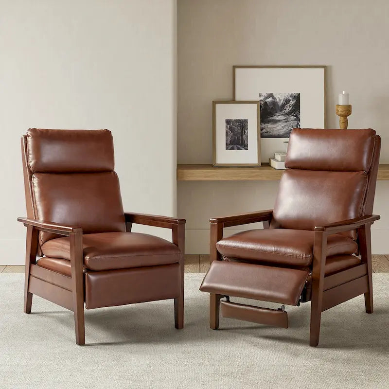Fauteuil inclinable Patrick en similicuir végan et bois massif, lot de 2, par HULALA HOME