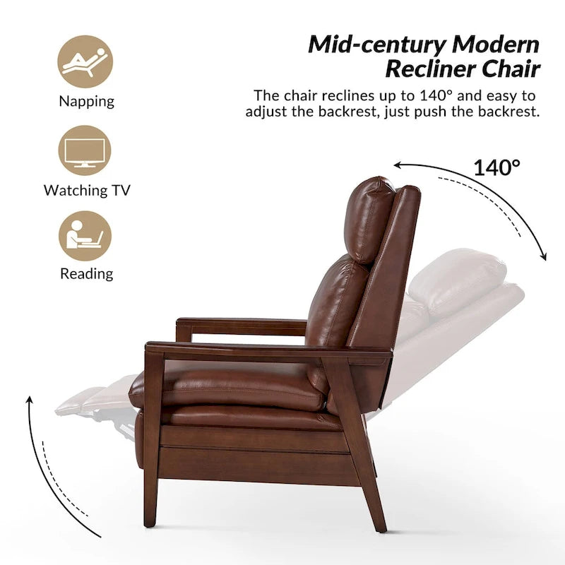 Fauteuil inclinable Patrick en similicuir végan et bois massif, lot de 2, par HULALA HOME