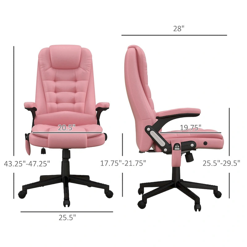 Chaise de bureau de massage vibrante à dossier haut HOMCOM avec 6 points de vibration, chaise d'ordinateur inclinable et chauffante en cuir PU