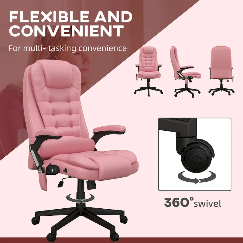 Chaise de bureau de massage vibrante à dossier haut HOMCOM avec 6 points de vibration, chaise d'ordinateur inclinable et chauffante en cuir PU