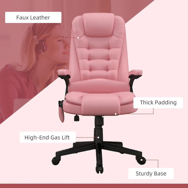 Chaise de bureau de massage vibrante à dossier haut HOMCOM avec 6 points de vibration, chaise d'ordinateur inclinable et chauffante en cuir PU