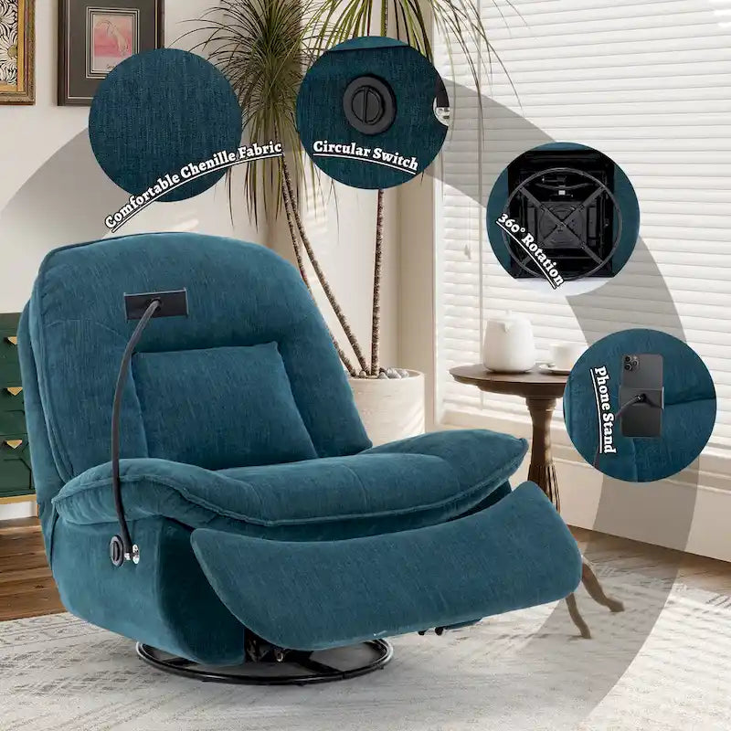 Fauteuil inclinable pivotant en chenille réglable Clihome avec support de téléphone