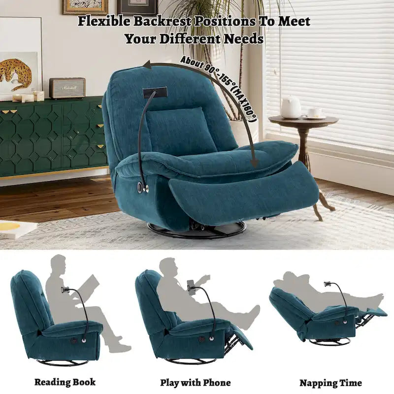 Fauteuil inclinable pivotant en chenille réglable Clihome avec support de téléphone
