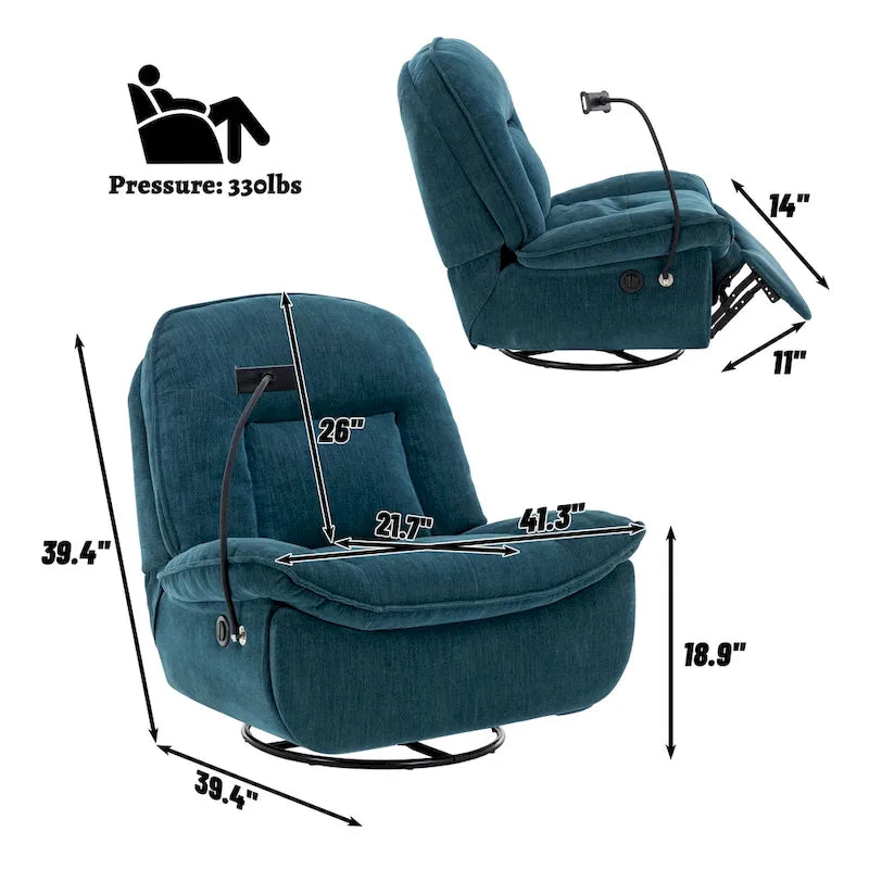 Fauteuil inclinable pivotant en chenille réglable Clihome avec support de téléphone