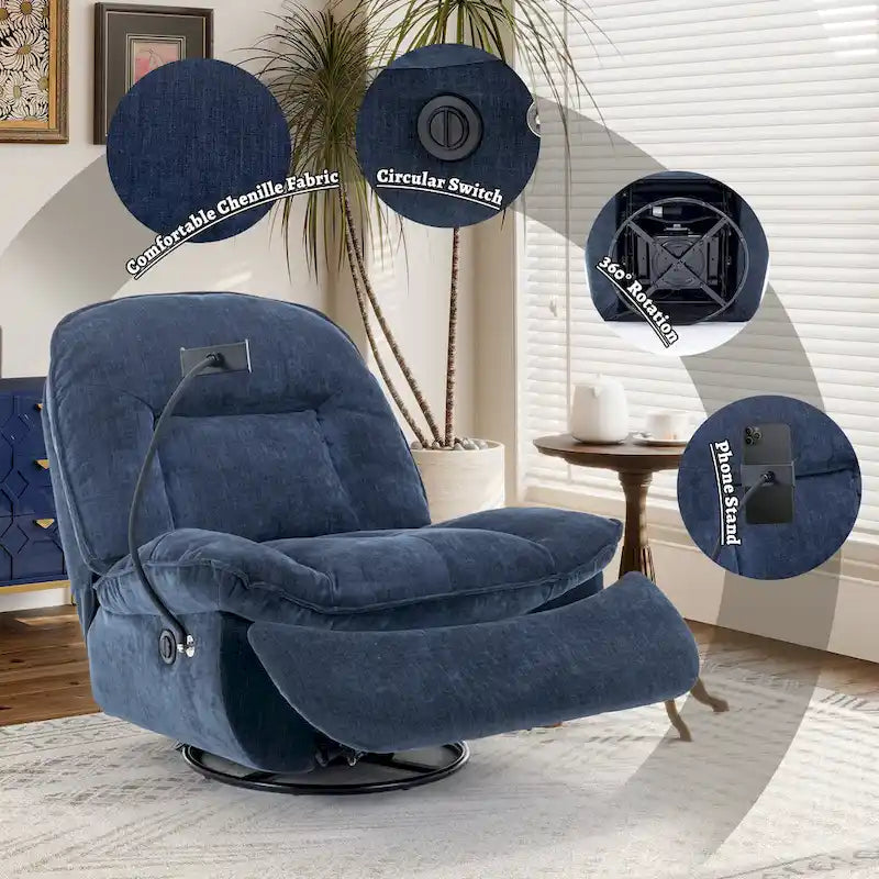 Fauteuil inclinable pivotant en chenille réglable Clihome avec support de téléphone