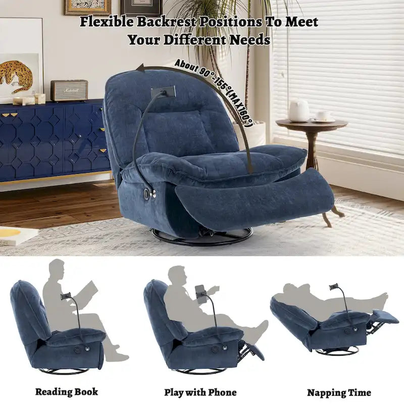 Fauteuil inclinable pivotant en chenille réglable Clihome avec support de téléphone