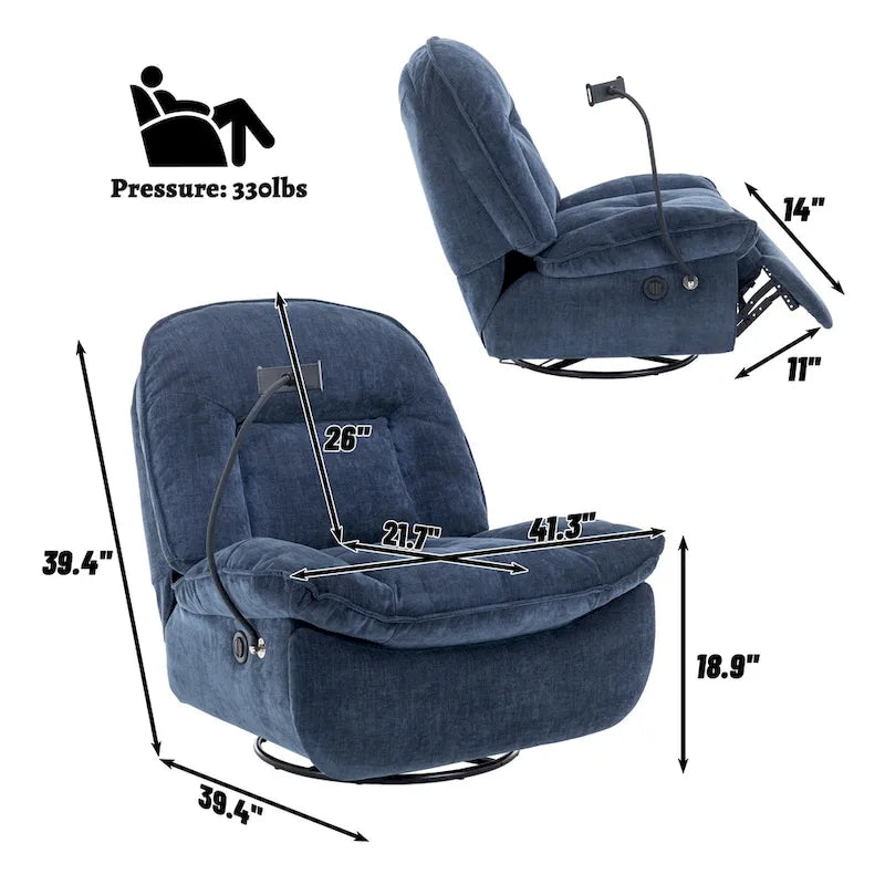 Fauteuil inclinable pivotant en chenille réglable Clihome avec support de téléphone